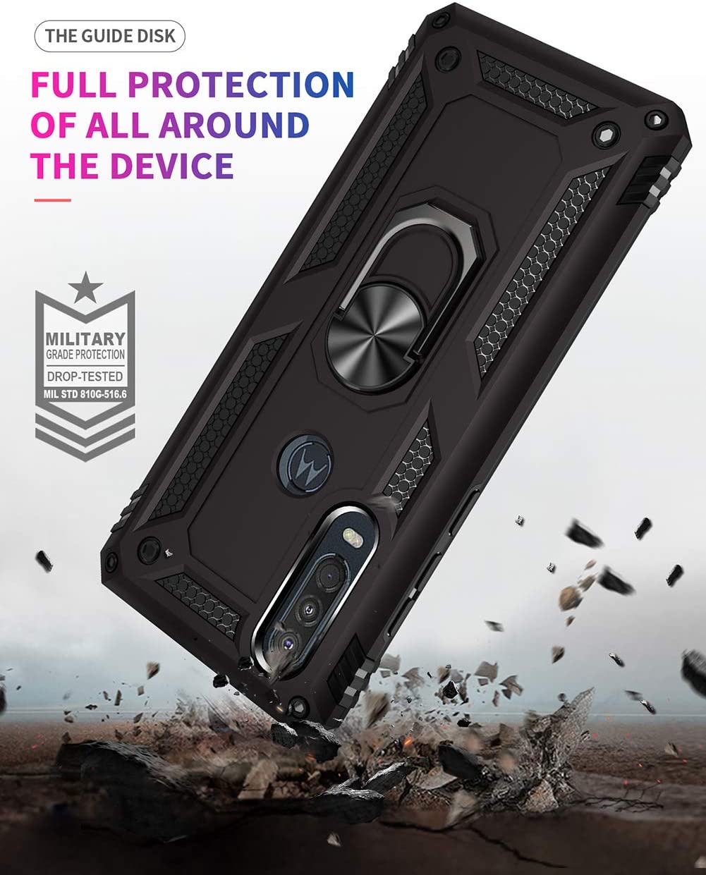 Protectores para celular  para Motorola  One Action Funda reforzada con anillo v2 Negro